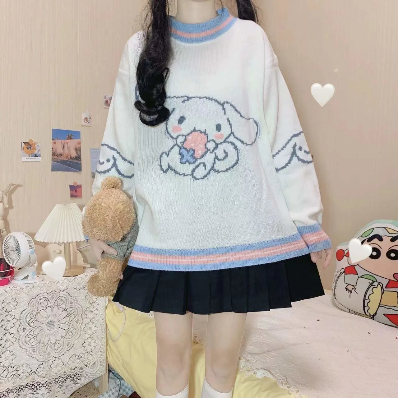 

Kawaii Sweater Japanese Cute Embroidery Autumn And Winter Loose Long-Sleeved Women'S Sweater Fashion Y2k Knitted Pullover
