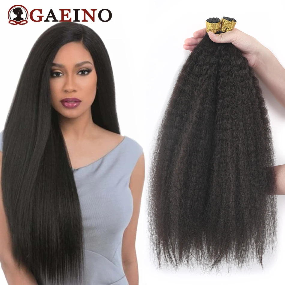 Kinky Straight I Tip Hair Extensions Real Hair Natural Black