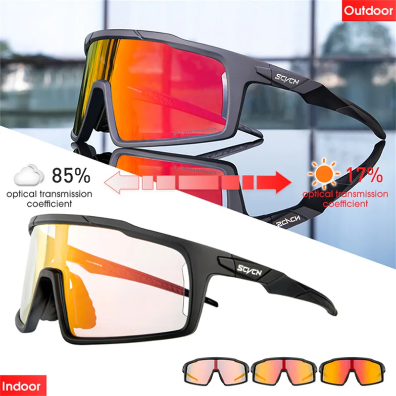 

SCVCN Red Blue Photochromic Cycling Glasses MTB Riding Running Sports Sunglasses Fishing Goggles For Man Woman Bicycle Eyewear