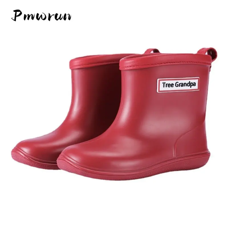 Kid Solid PVC Rain Boots Outdoor Pool Rain Day Children Fashion Soft Waterproof Anti Slip Rubber Shoes Student Light Weight 2022