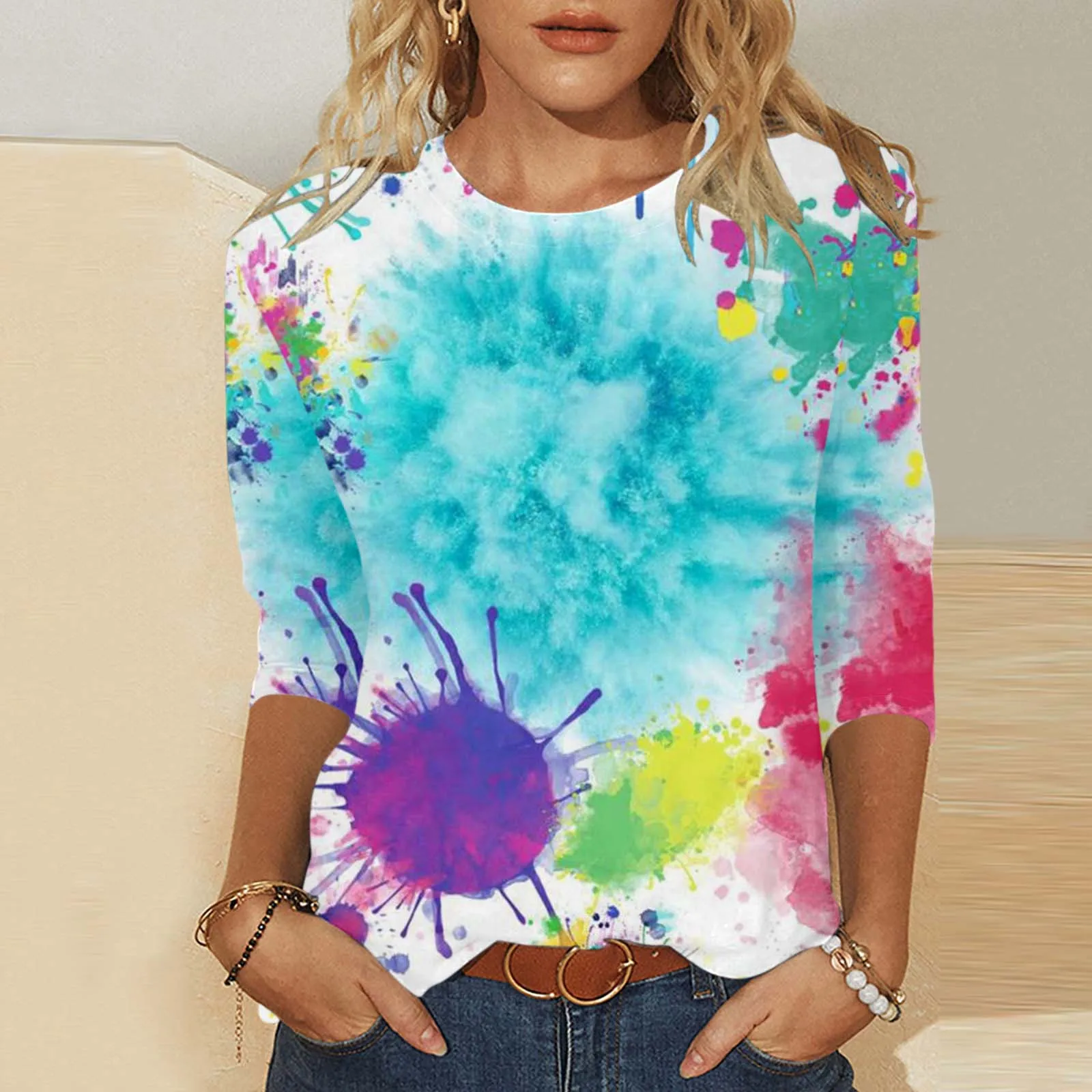 Блузка женская с круглым вырезом Модный повседневный мягкий пуловер свободного