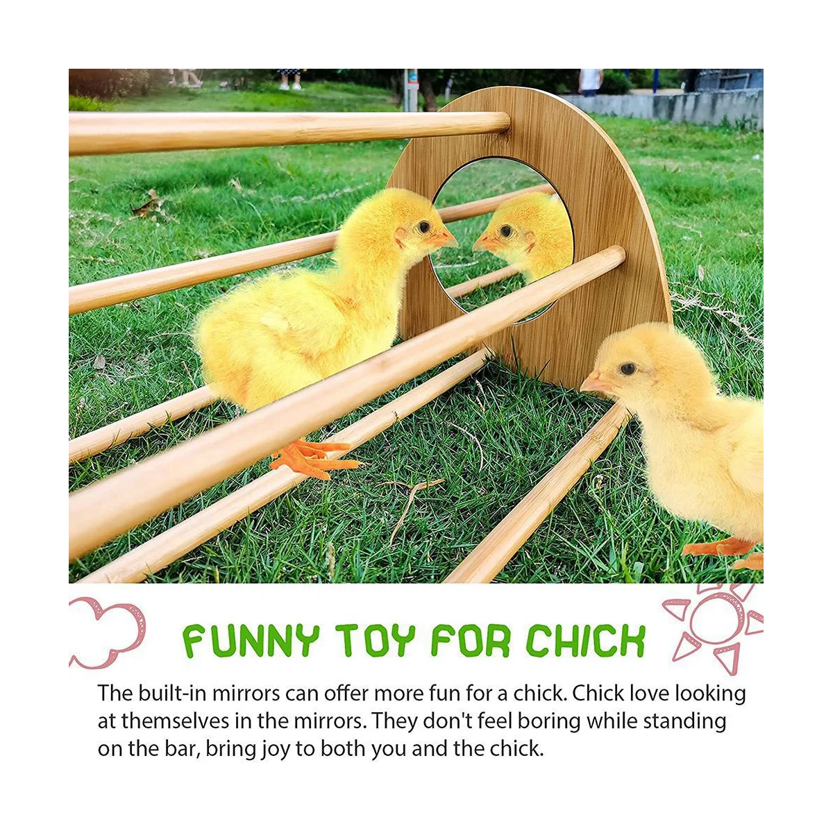 

Bamboo Chicken Perch with Mirror, Strong Roosting Bar for Coop and Brooder, Easy to Clean,Toys for Chicken