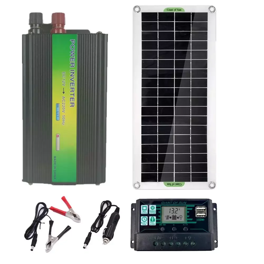 

220V 1500W Peak Solar Power System Battery Charger Inverter+ 50W Solar Panel+ 60A Controller Solar Power System for Home Camping