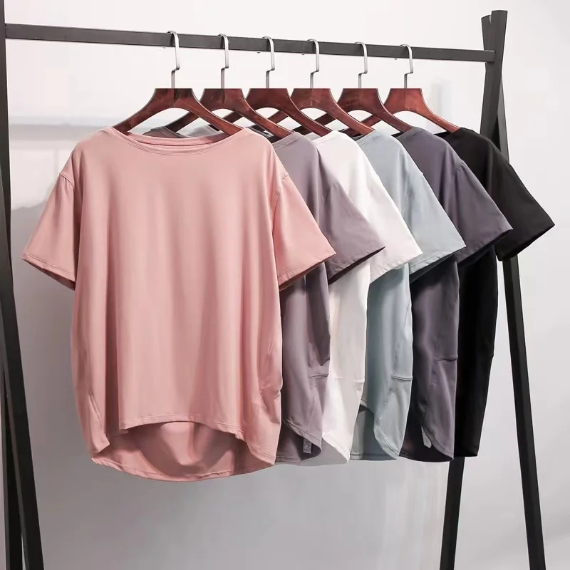 Lulu Loose Yoga Tops Sports Shirts Woman Short Sleeve T-shirt for Fitness Gym Wear Workout Clothing Sportswear Ladies