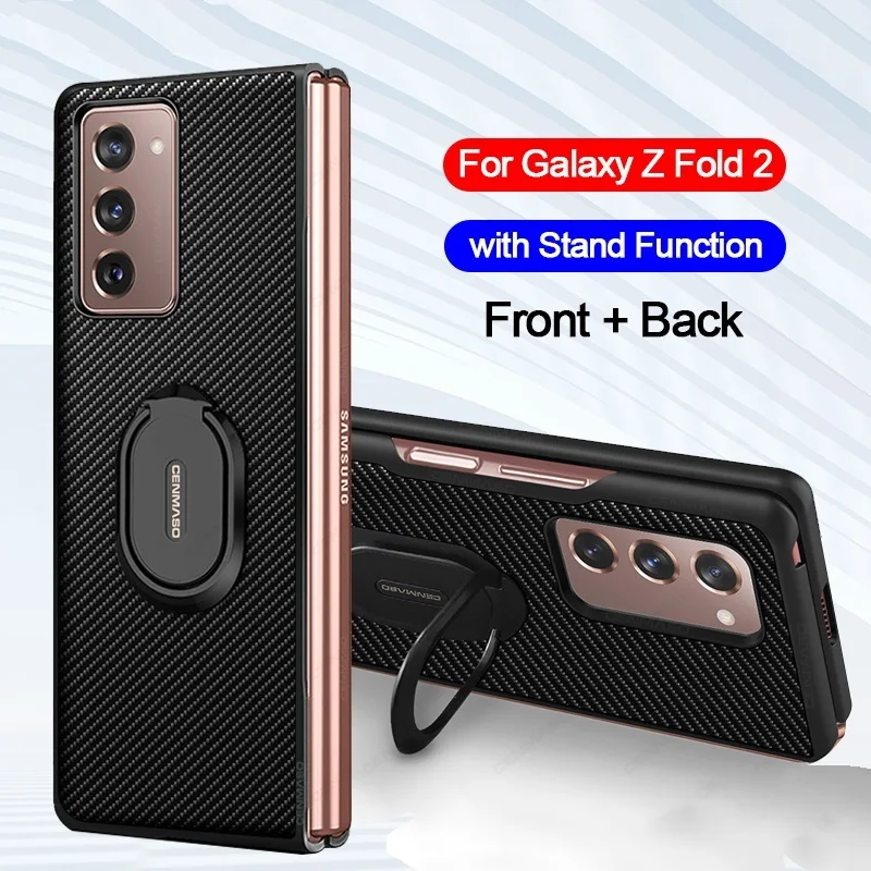 

For Samsung Galaxy Z Fold 2 Case Luxury Carbon Fiber Texture Leather Stand Shockproof Back Cover For Samsung Fold2 5G Case