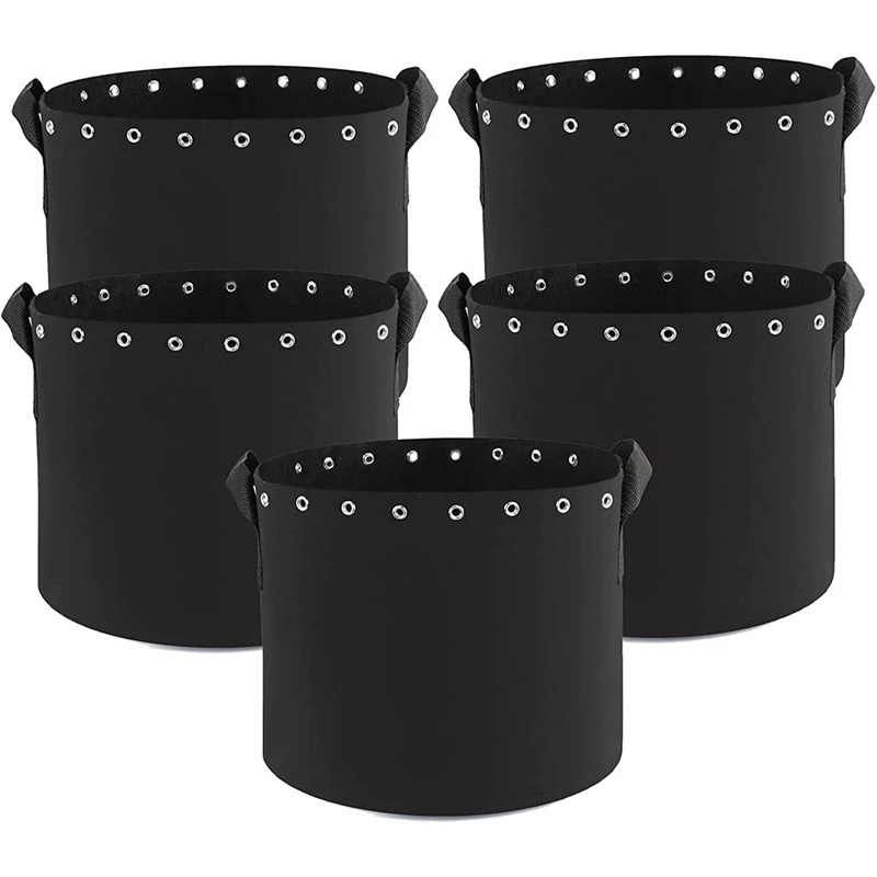 

Plant Grow Bags 5-Packs With Holes,Non-Woven Aeration Fabric Pots With Handles - Reinforced Weight Capacity