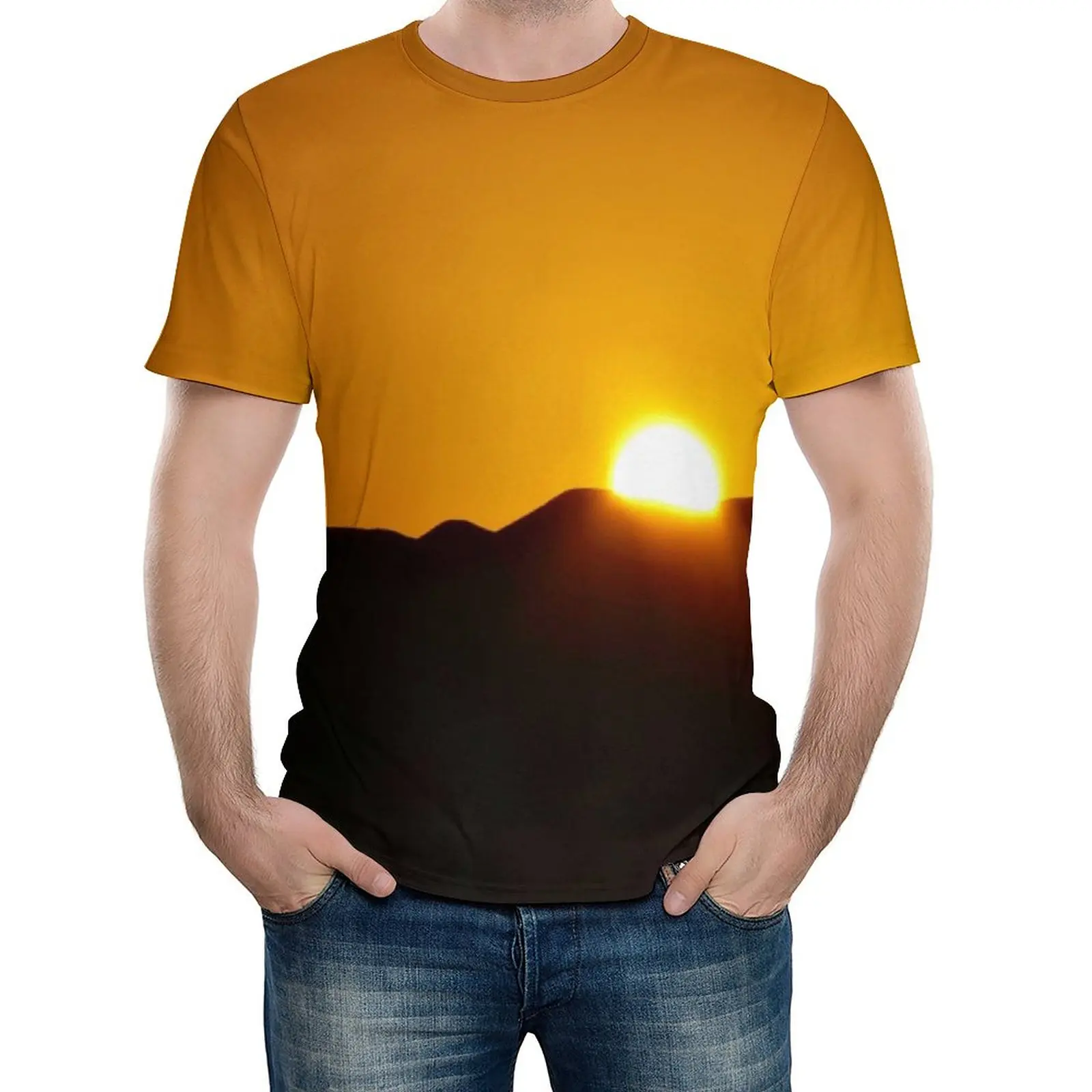 

Golden Desert T-Shirt Dunes Sunset Landscape Awesome T-Shirts O Neck Fashion Tshirt Beach Men Design Top Tees Plus Size 6XL
