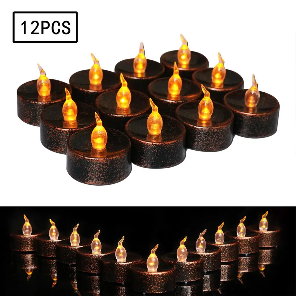 

12pcs LED Candle Shape Light Flameless Tea Lights Fireless Plastic Decoration Lamps Halloween Party Home Decoration Candle Light