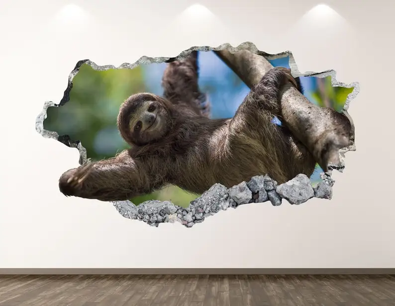 

Sloth Wall Decal - Forest Animal 3D Smashed Wall Art Sticker Kids Decor Vinyl Home Poster Custom Gift KD10