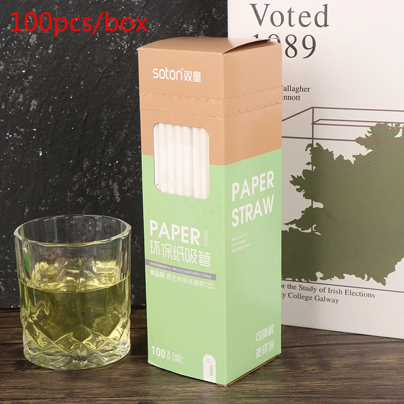 

100 Pcs Disposable Paper Straws Direct Sale Degradable Cold Beverage Paper Has A Light Aroma Environmentally Friendly