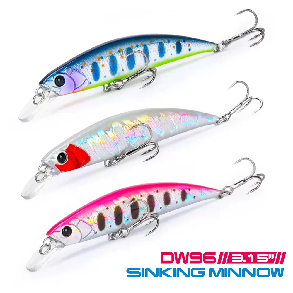 

TSURINOYA DW96 80mm 12g Sinking Minnow Fishing Lure Large Trout Pike Rockfish Hard Bait Jerkbait Freshwater Saltwater Wobbler