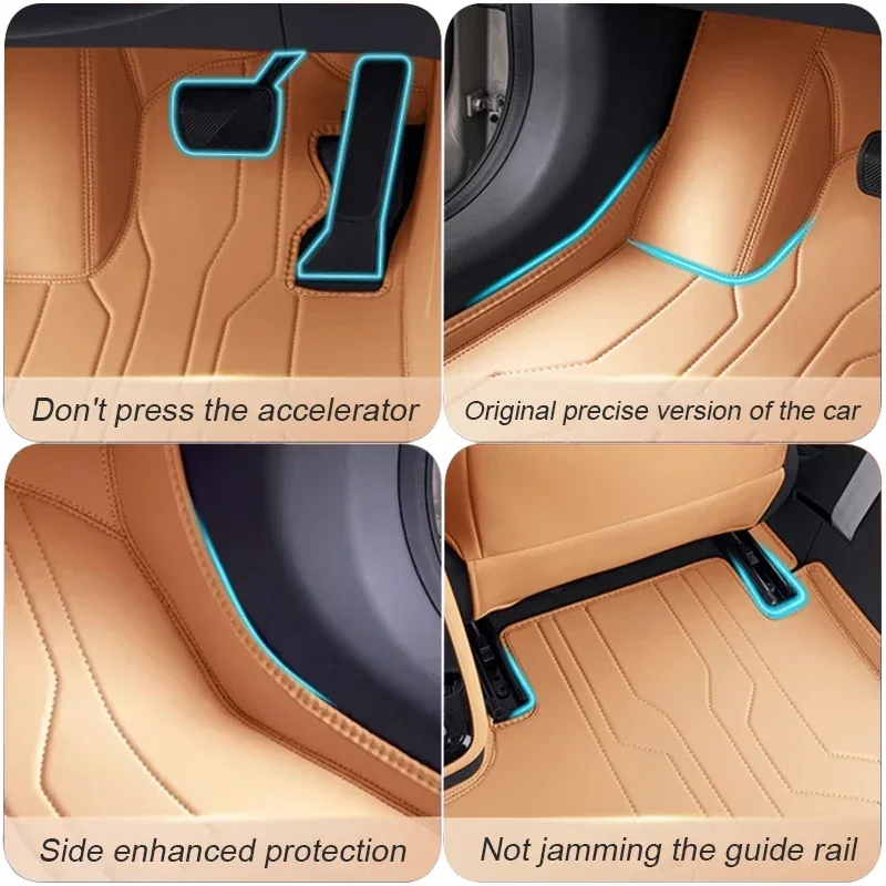 Фото Для GEELY STARRAY EX5 EMi 2025-наст. время: Индивидуальные противоскользящие коврики из кожи Nappa для защиты ног в автомобиле, роскошные водонепроницаемые напольные коврики-аксессуары №5