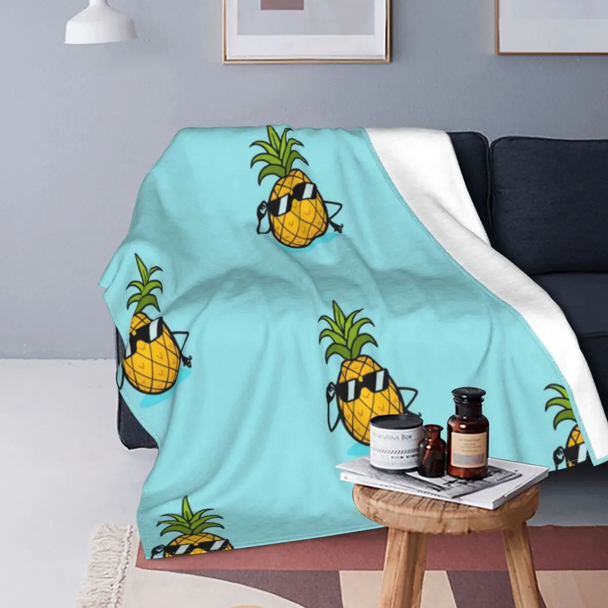 Ananas Pineapple Sunglasses Blanket Fruit Fluffy Fleece Blanket For Photo Shoot Soft Cheap Bedspread