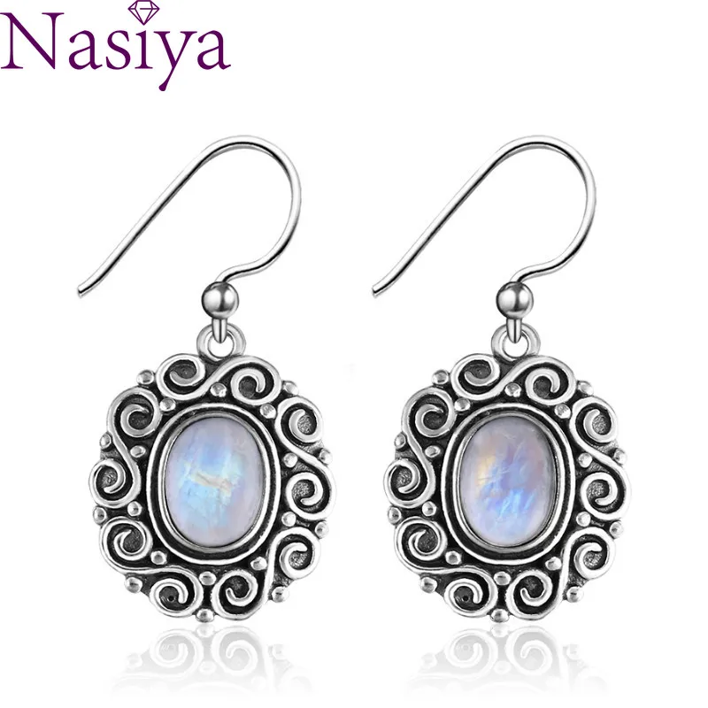 

6x8MM Oval Moonstone Amethyst Drop Earrings For Women Silver Charoite Beads Earring Party Engagement Wedding Gift