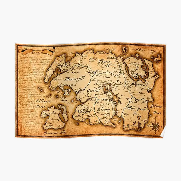 

Map Of Tamriel Elder Scrolls Iv Oblivi Poster Vintage Wall Print Modern Picture Funny Decor Room Painting Decoration No Frame