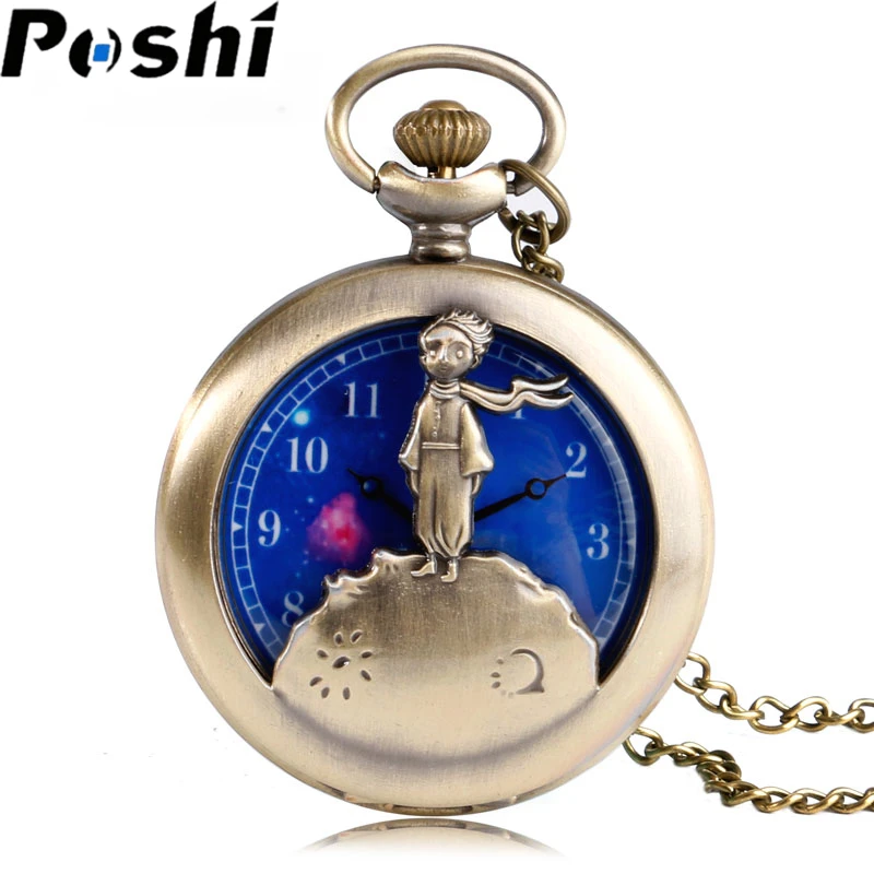 POSHI, новые классические винтажные кварцевые карманные часы с изображением Маленького принца из фильма планеты, синего и бронзового цветов для мужчин, подарок на день рождения, Relogio Masculino
