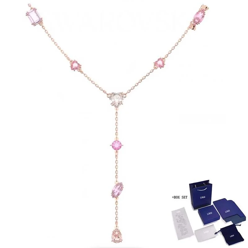 

2020 Fashion Jewelry SWA New Gema 520 Y Necklace Candy and Heart Pink Crystal Rose Gold Plated Women Romantic Jewelry Gift