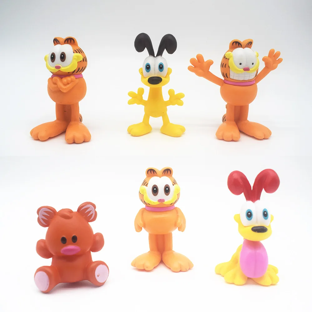 

6 pcs Cartoon Anime Garfield Cat Pendant Action Figures Toys Holder Doll Model Kids Gifts