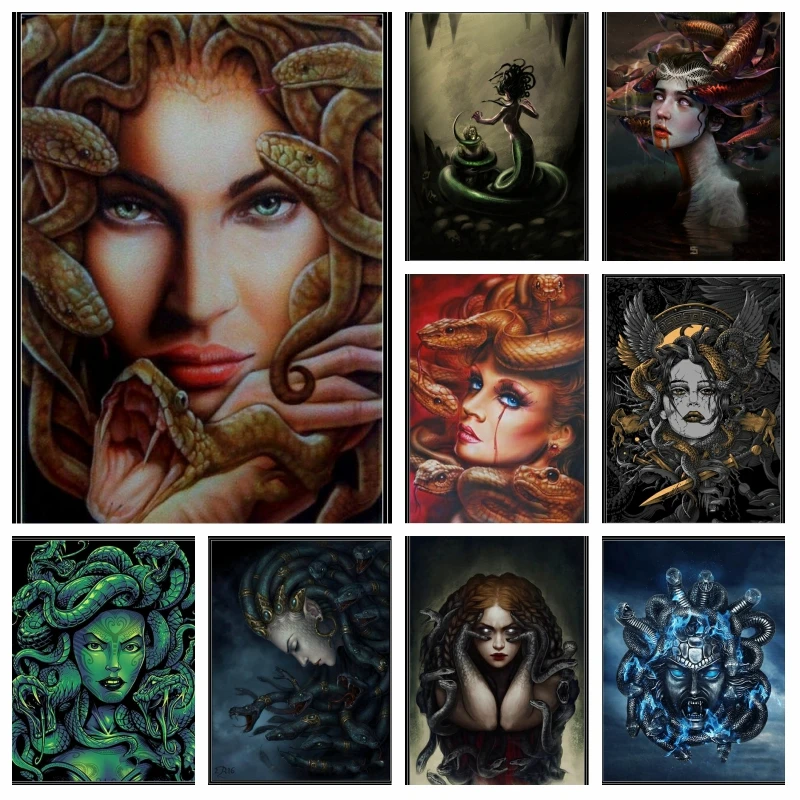 Mystical Fantasy 5D Full Diamond Painting Medusa Snaker Woman Mosaic Rhinestone Darkness Artwork Cross Stitch Kit Craft Decor
