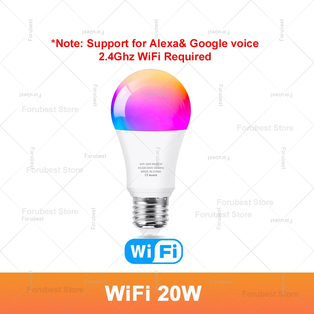 

Умная светодиодная лампа Tuya E27 RGB CW 15 Вт 20 Вт Wi-Fi Bluetooth