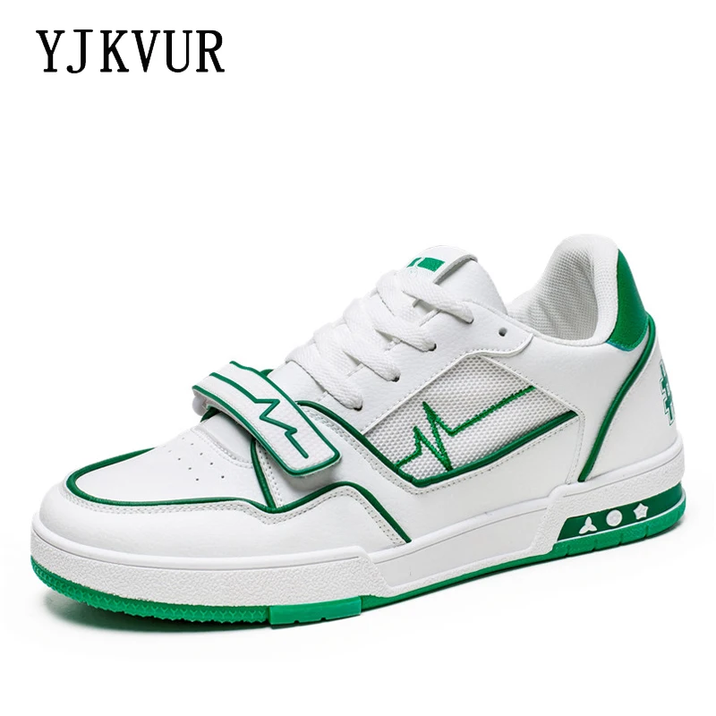 

YJKVUR Trend Brand Men's Sneakers White Leather Skate Shoes Summer New Fashion Casual Sports Breathable Comfort Tennis Flats