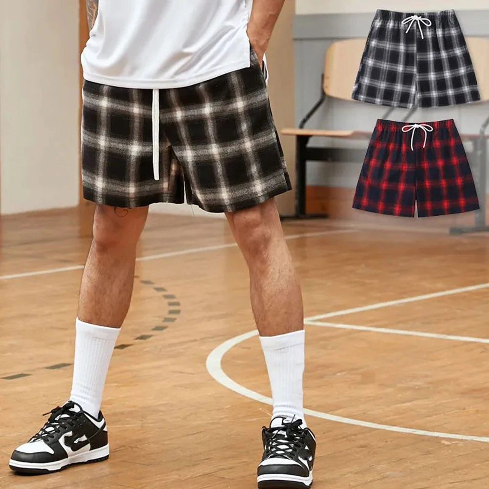 

2023 New Harajuku Men Shorts Streetwear Plaid Print Jogger Short Women Mens Summer Loose Elastic Waist Hip Hop Skateboard Shorts