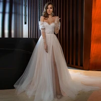 beach boho long wedding gown for woman sweetheart neck sexy slit corset bridal dresses sweep train robe de soriee 2022 a line