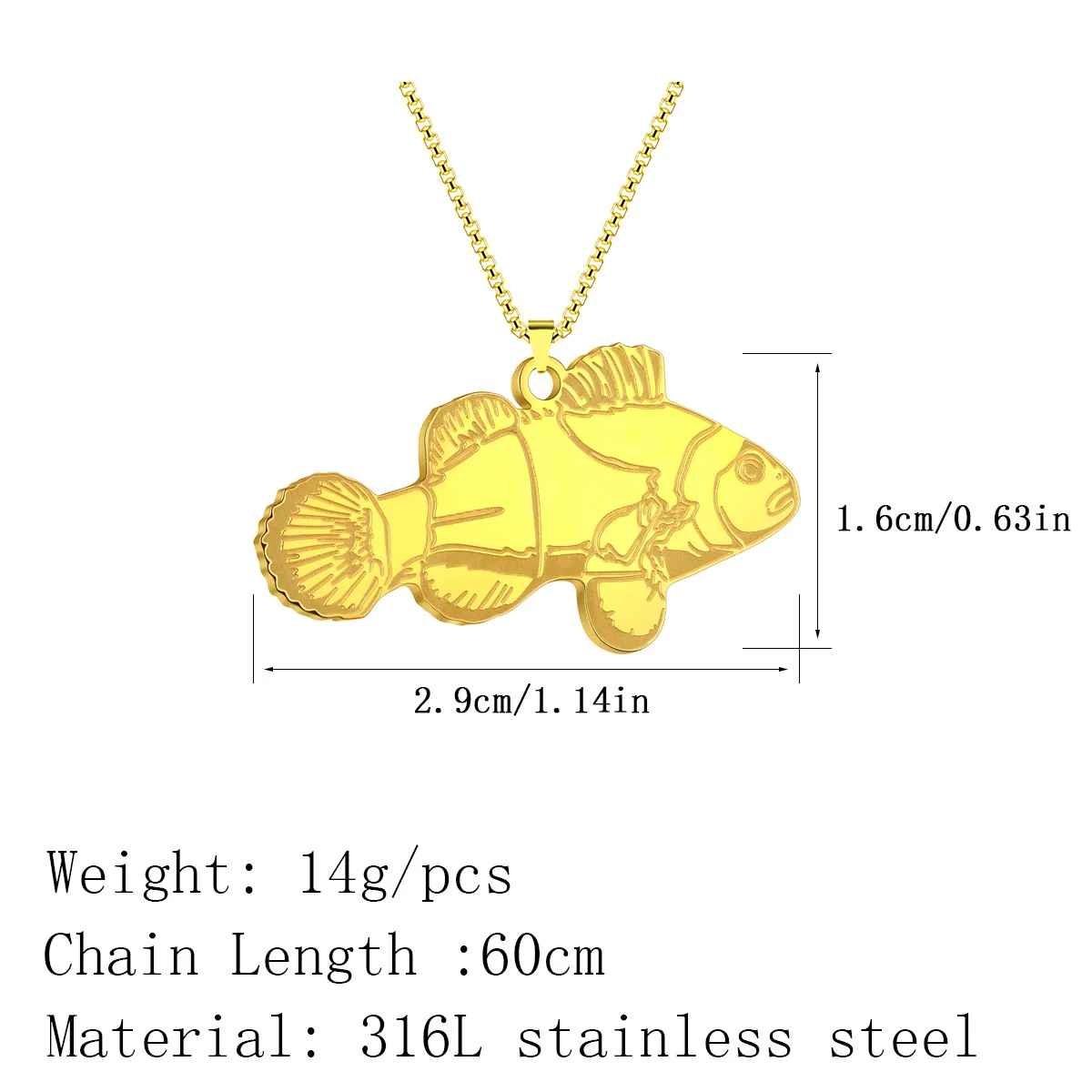 Ожерелье QIMING из нержавеющей стали с кулоном в виде рыбы клоун для женщин и мужчин