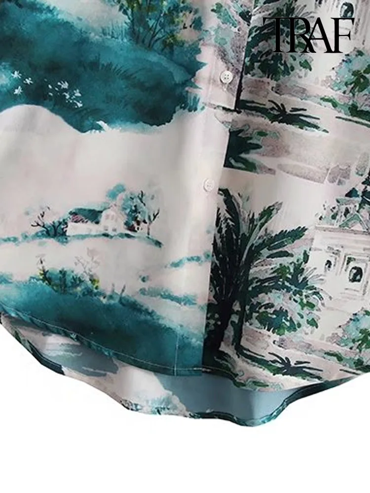 Женская Свободная блузка с принтом длинным рукавом и пуговицами |