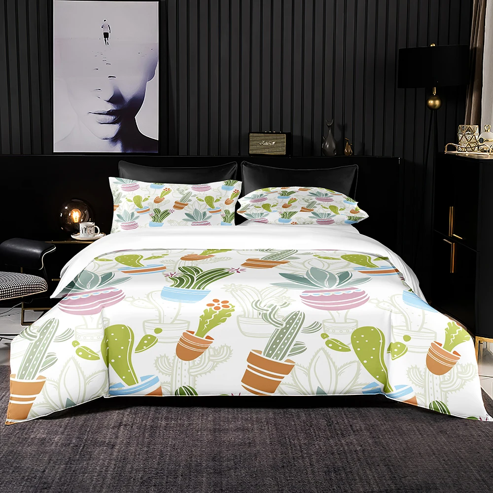 

3D Cactus Print Bedding Set 2/3Pcs,Nordic Style Duvet Cover with Pillowcase,Hot Sale Set for Queen King Double Full Size