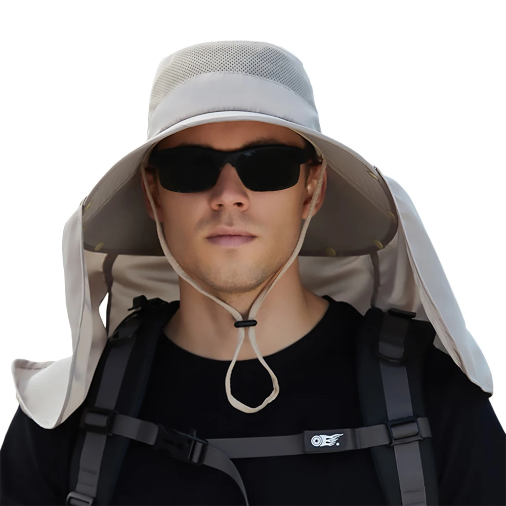 

Men's Summer Fishing Hat with Neck Shawl Sun Protection Hiking Cap Outdoor Fisherman Headgear Wide Brim Bucket Chapeau Wholesale