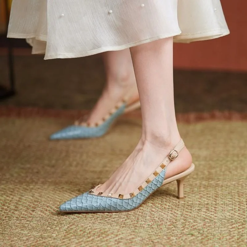 

Rivet Stiletto Heel Temperament Sandals Women's 2022 New Summer One Word with Pointed Toe High Heels Women's Niche Design Sense