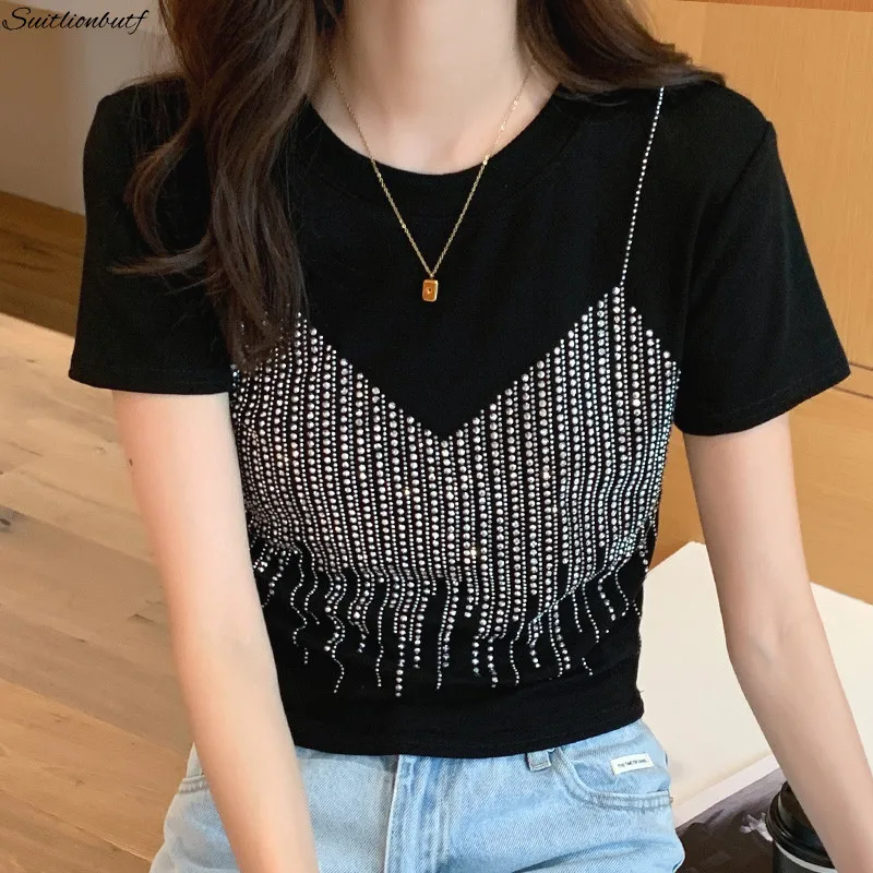 

XL Summer Tshirt Women 2022 Cotton Hot Drill Short Sleeve T-Shirt Loose Casual Tops Tee O-Neck Pullover Blouses Female Clothing