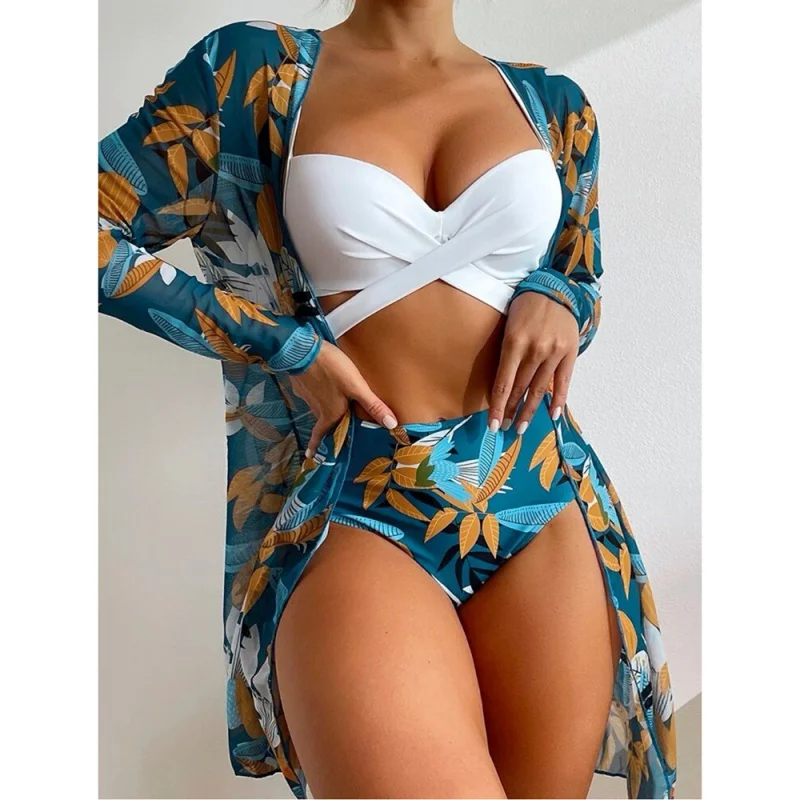 

2022 3pack Swimwear Women Cover Up Bikini Set Push Up Swimsuit Biquini Swim Wear Print Bathing Suit Maillot De Bain