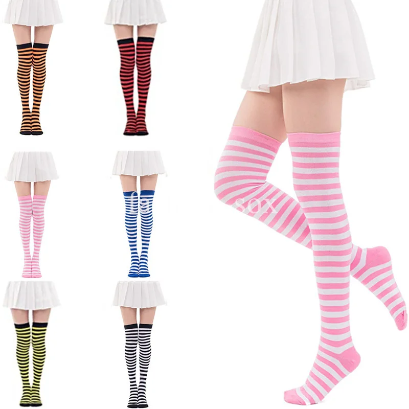 

Compression Socks Striped Long Socks Women Thigh High Socks Over The Knee Stockings Lolita Girls Cosplay Party Knee High Socks