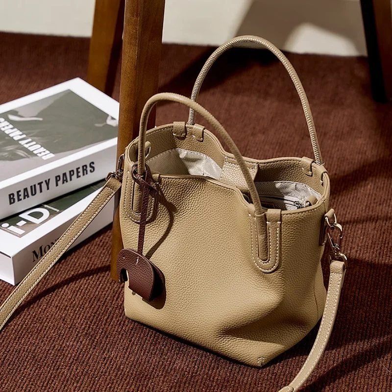 2024 модная кожаная сумка-ведро ниша первый слой из воловьей кожи винтажная