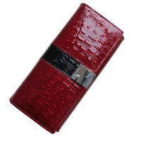 red genuine leather wallets for women 2022 new womens wallet long crocodile pattern purse female luxury brand clutch