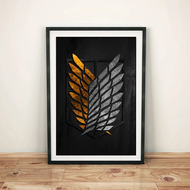 Плакат из атаки на Титанов серебристые синие оранжевые крылья Скаутинг легион