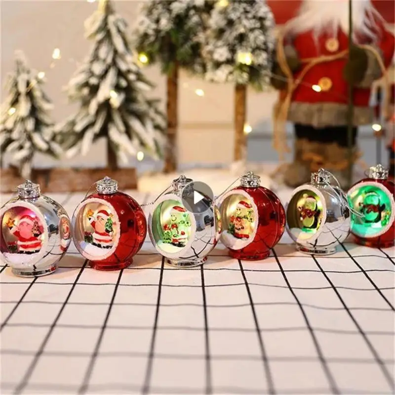 

Рождественские елочные украшения, светящиеся Рождественские шары с Санта-Клаусом, снеговиком, рождественские подарки, новогодние украшени...