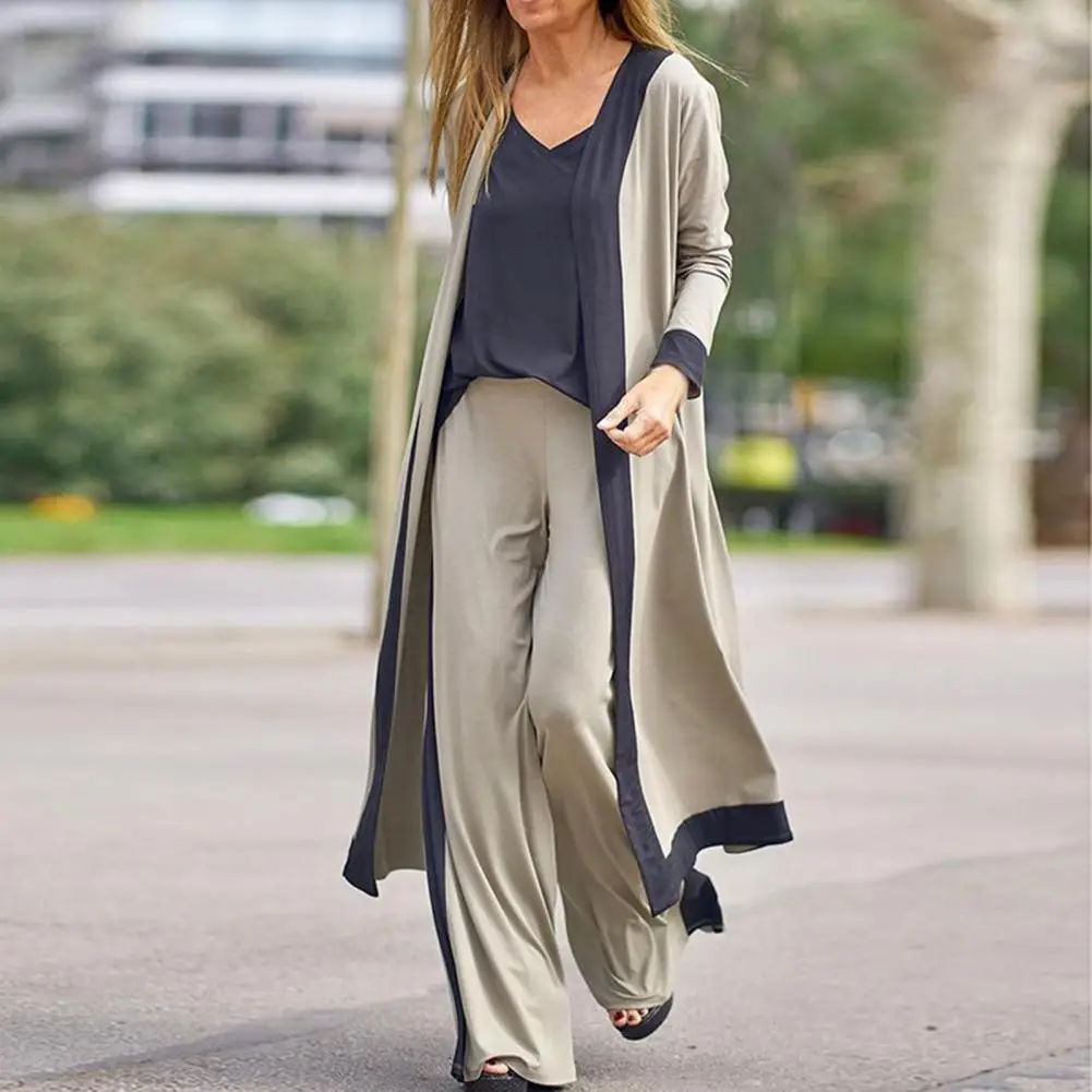 Casual Pant Sets Long Sleeve Cardigan Coat Sling Top Wide Leg Pants Women Three-piece Set Conjuntos De Pantalón