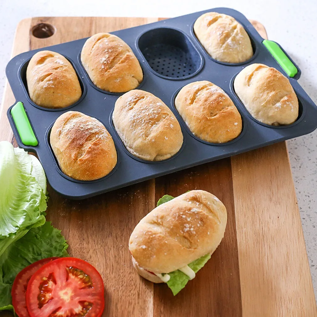 

8 Grids Home DIY Baking Non-stick French Silicone Hamburger Heat Resistant Bread Mold Easy Release Good Flexibility Practical