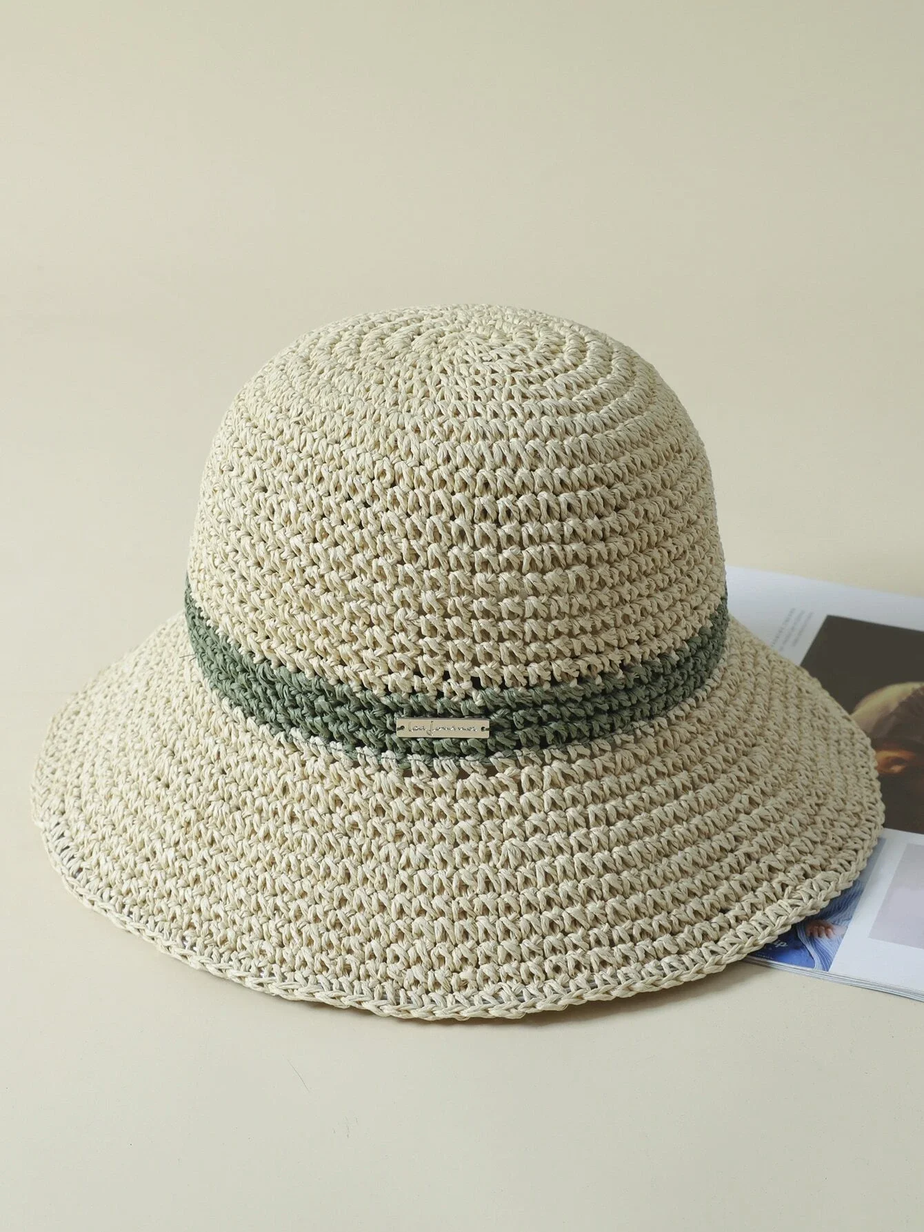 

Hats gorras sombreros capshat Two Tone Letter Label Decor Straw Hat beach