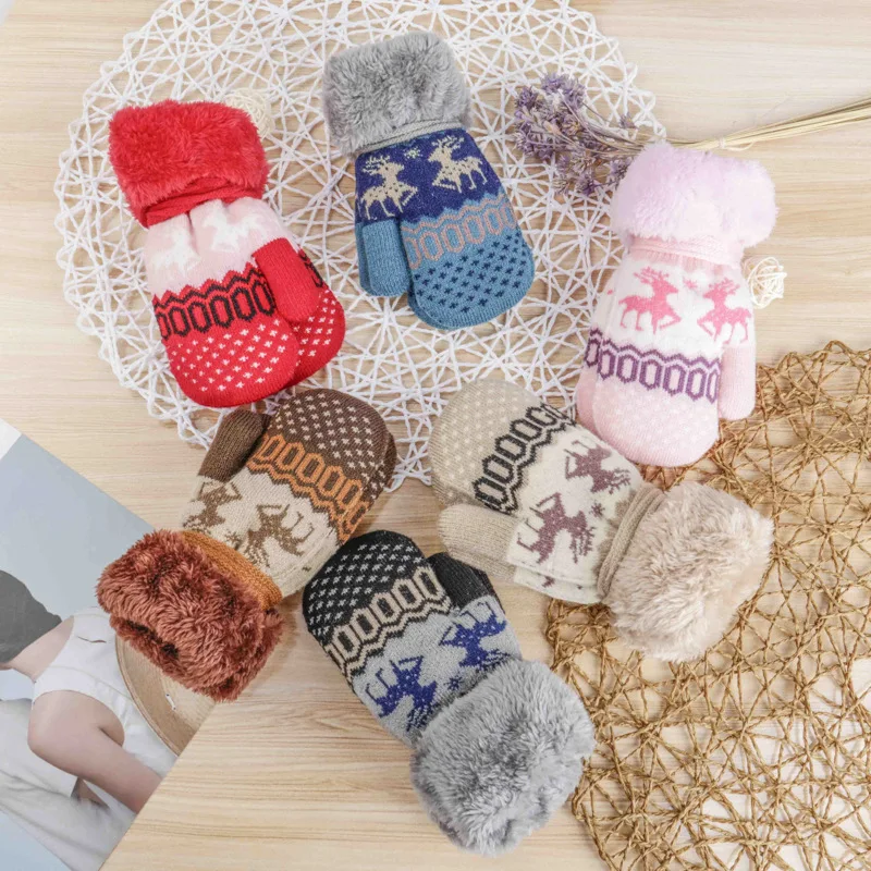

Handmade Knitted Gloves Mittens Thick Warm Winter Women Fashion Patchwork Jacquard2-6