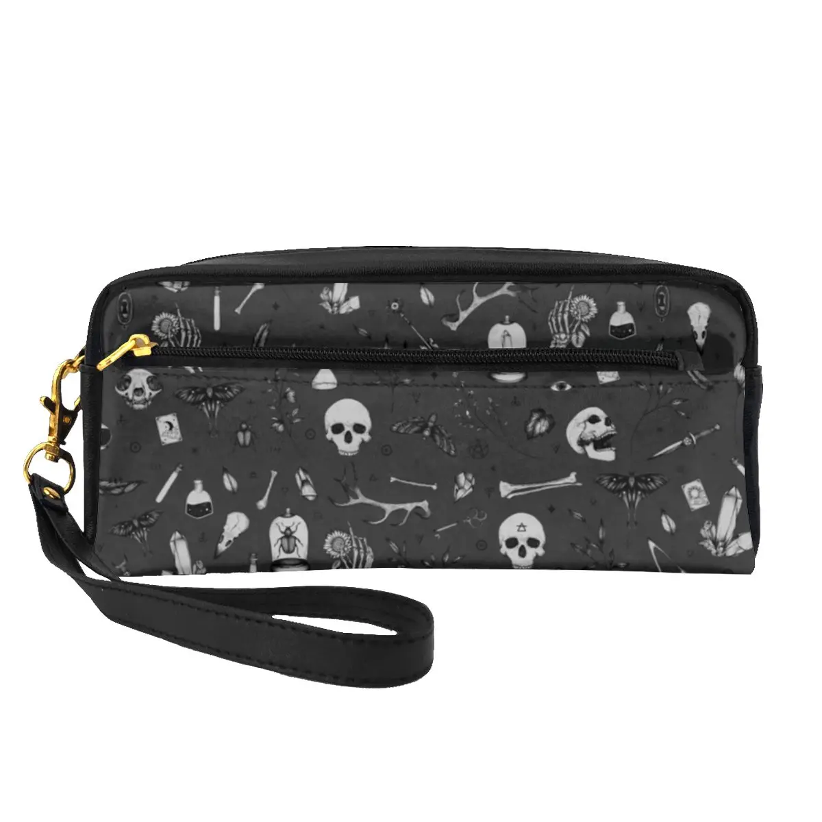 

Кожаные Органайзеры для хранения в готическом стиле с художественным принтом черепа темно-серого цвета, Большая вместительная сумка для ма...