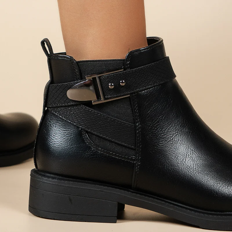 Black Ankle Boots 2022 Thick Heels Leather Women Winter Boots Fashion Casual Chelsea Boots Female Plus Size Women Platform Boots