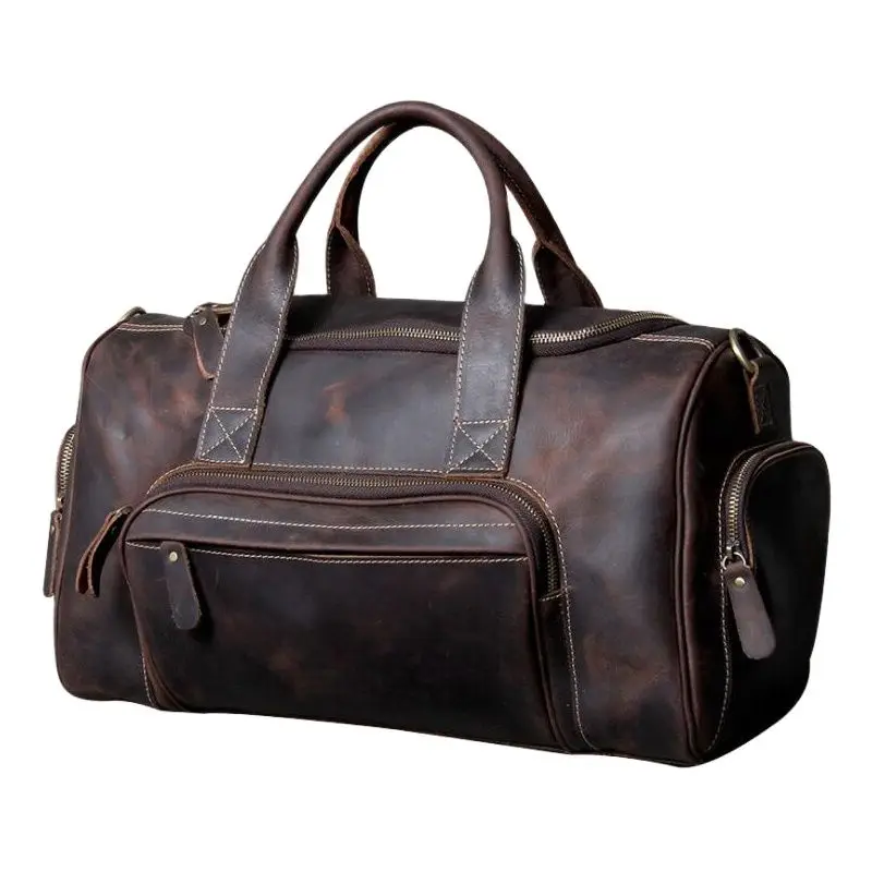 Luufan High Qaulity Men's Travel Handbags Retro Style Genuine Leather Carry On Luggage Male Female Travelling Duffle Hand Bag