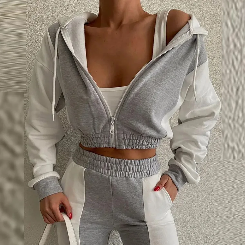 

Mandylandy Women Autumn Tracksuit Outfits Fashion Female Y2K Long Sleeve Zipper Hooded Sweatshirt Top Skinny Pants Two Piece Set