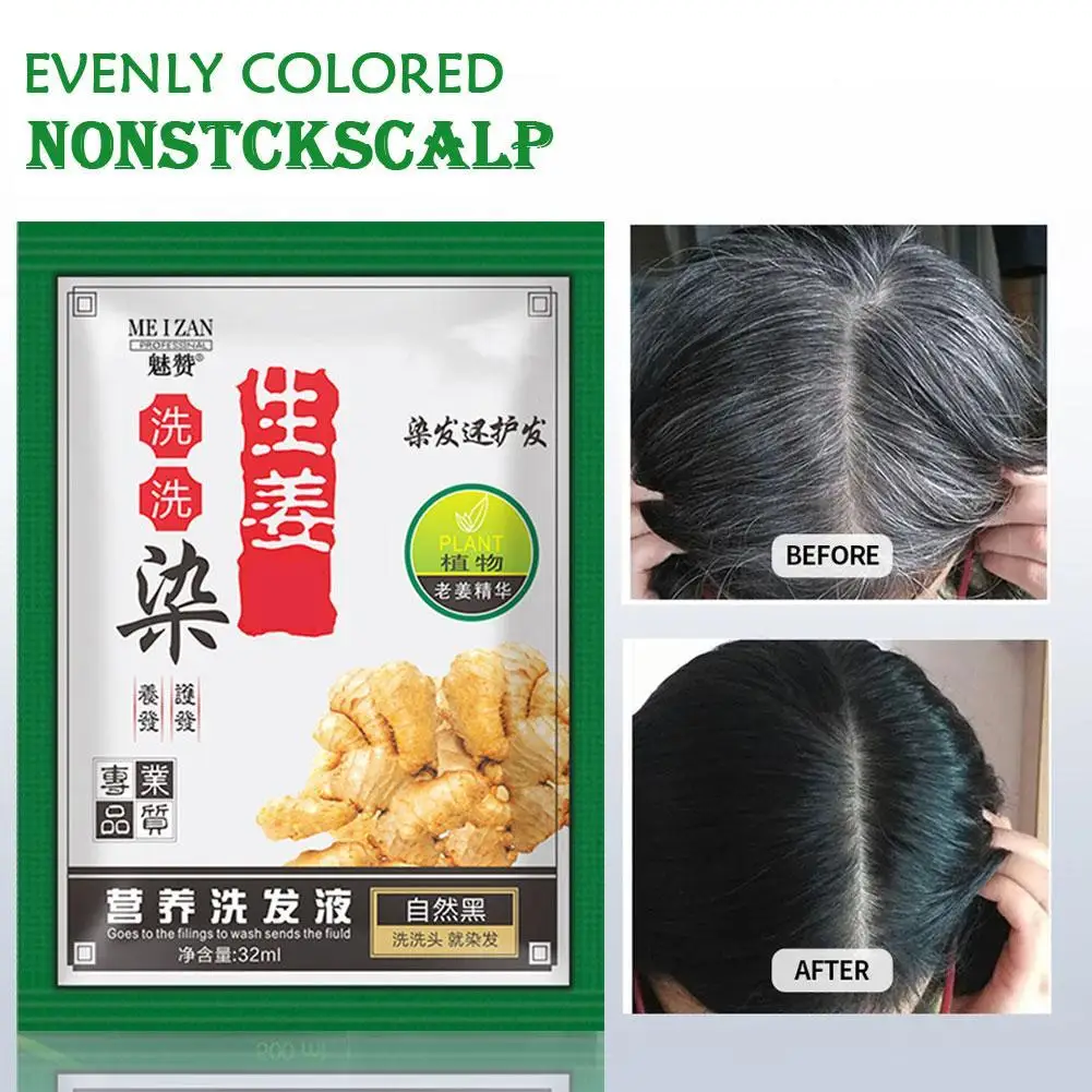 

1Pc Hair Shampoo Instant Hair Dye 5 Minutues White Hair into Black Mild Formula Ginger Extracts Multicolor Hair Styling Tools