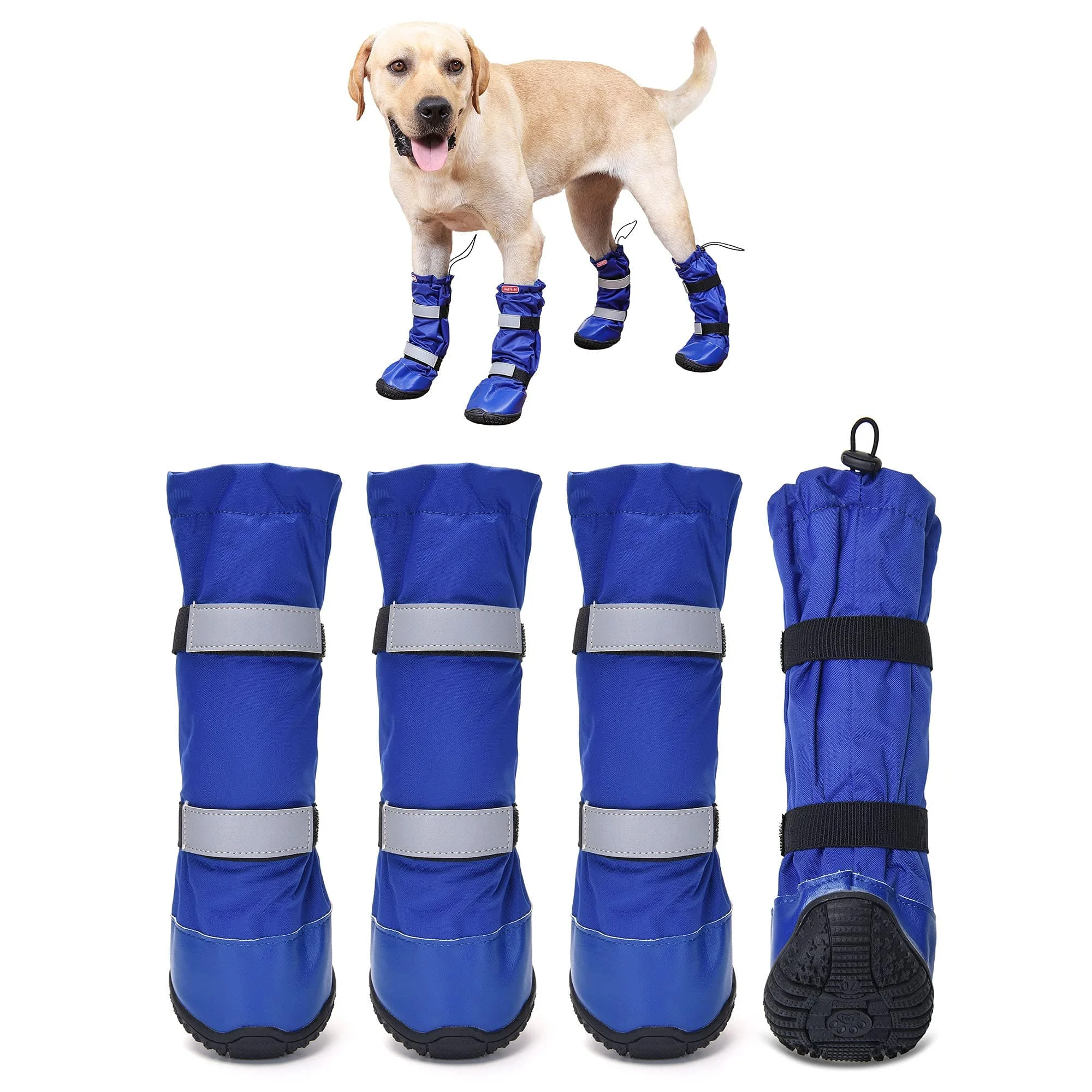 

ZOOBERS 4 Pcs Waterproof Dog Boots Winter Pet Shoes, Outdoor Pet Snow Booties with Reflective Straps, Cold Weather Paw Protector