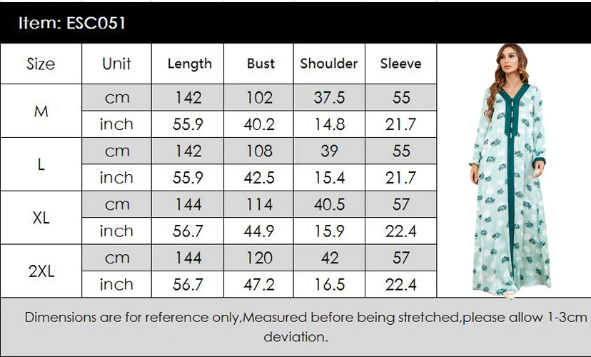 Ramadan Eid Fashion Modest Dress For Woman V-Neck Lace Tape Button Plant Print Muslim Dresses Long Sleeve Abaya Turkey New 2023